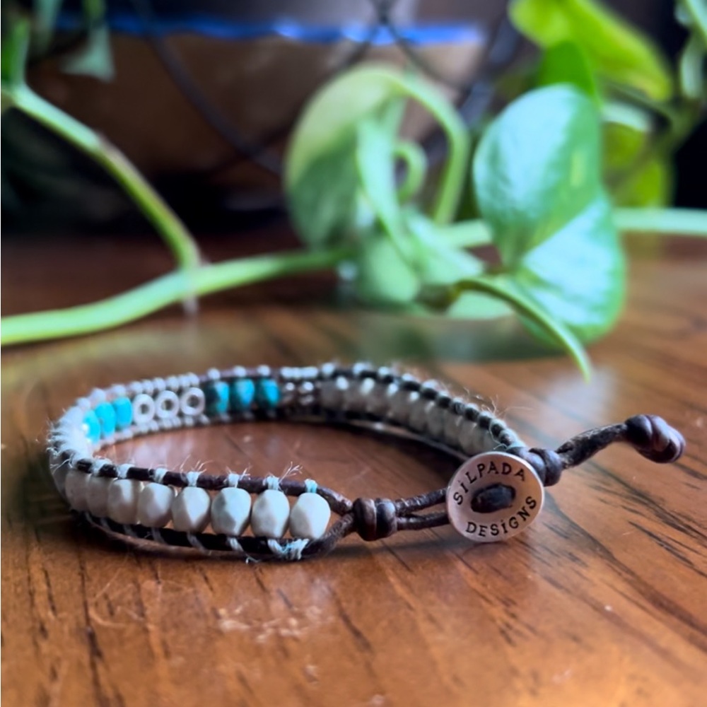 Silpada leather bracelet with blue gems